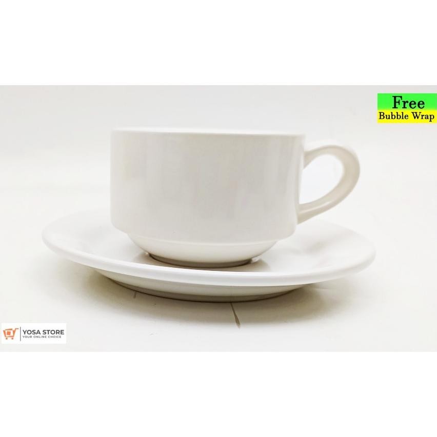 Sale Cangkir Keramik Teh Kopi Set Motif Hotel Putih Polos - 2 Pc