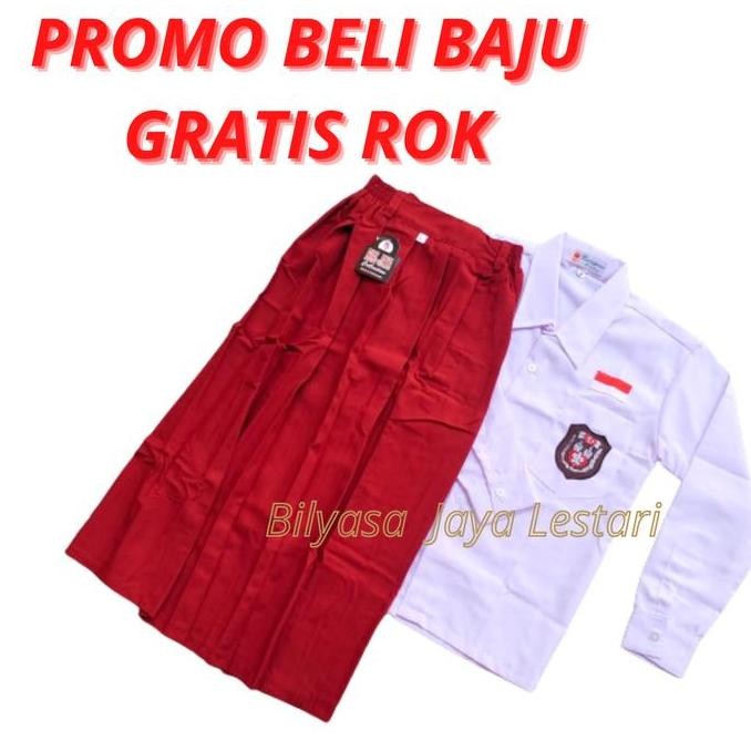 SETELAN KEMEJA BAJU PUTIH ROK MERAH SERAGAM SEKOLAH SD PANJANG CEWEK