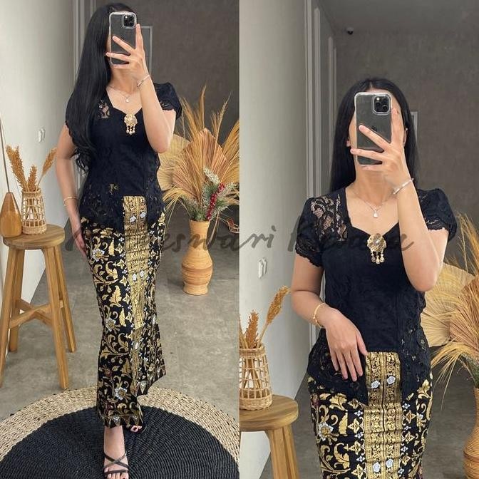 Kebaya Bali Set/Kebaya Bali Lilit Hitam Rok Duyung