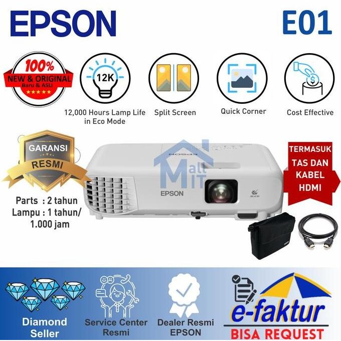 Proyektor Epson Eb-E01 Ebe01 Eb E01 Xga Pendamping Eb-E500 Eb E500