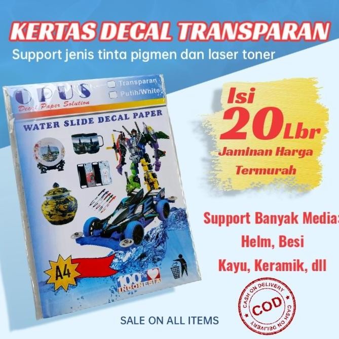 

Kertas Decal Transparant uk A4 Isi 20 lmbr, Kertas water slide decal