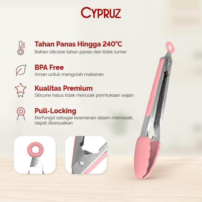 

Terlaris [Cod] Cypruz Utensil Gagang Kayu Kepala Silicone Jepitan Makanan Pink Kitchenware