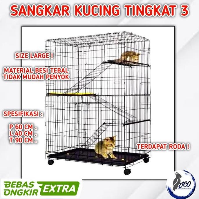 Terlaris Kandang Kucing Lipat 3 Tingkat Dengan Roda Kandang Kucing Tingkat 3 L