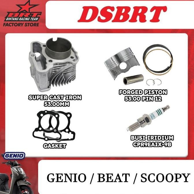 BLOK BORE UP BRT GENIO BEAT DELUXE SCOOPY STREET FI ESP CAST IRON FORGED PISTON 53MM ORIGINAL DAN TE