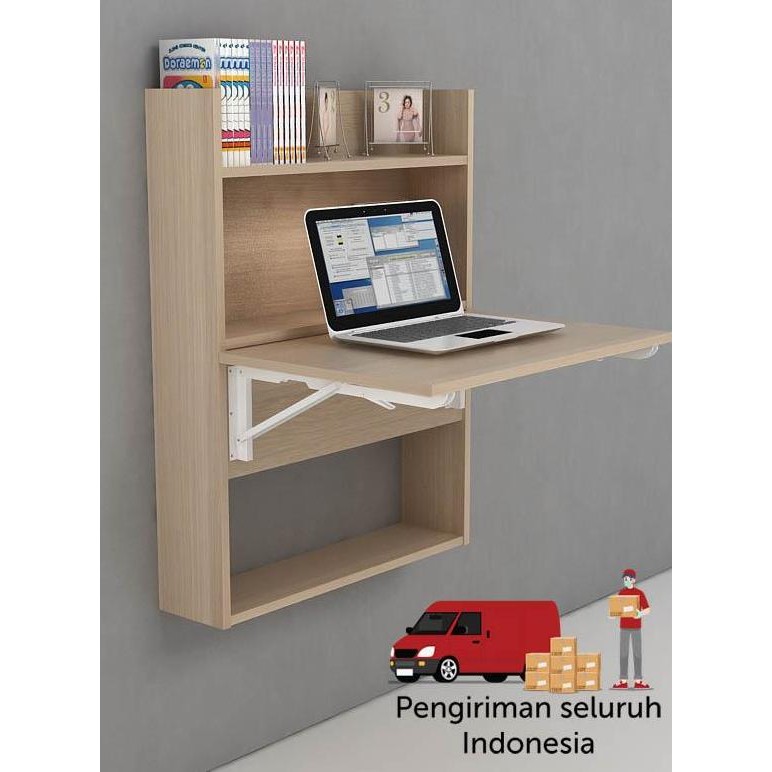 [LAOUT] MEJA TULIS KERJA BELAJAR GANTUNG DINDING LIPAT RAK BUKU LUAR BANDUNG