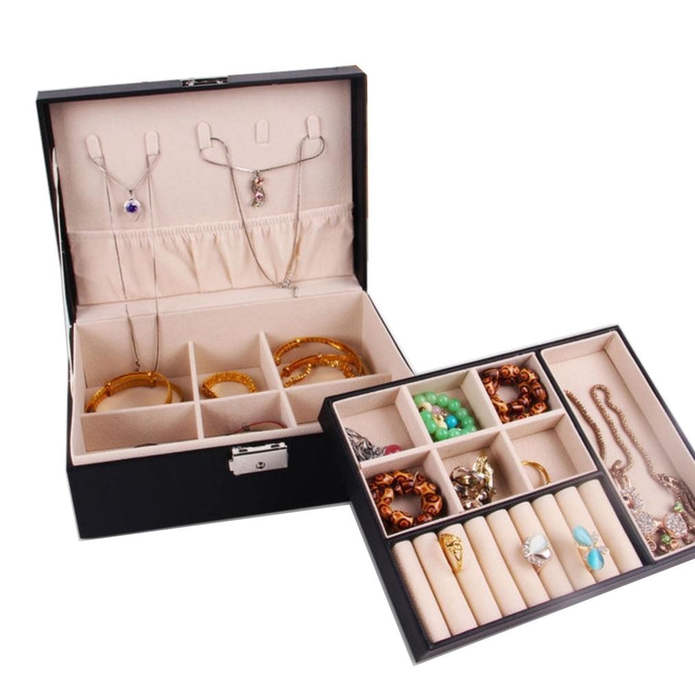 Fue-K5X20 Kotak Perhiasan 2 Susun Kunci L160 Travel Jewelry Anting Kalung Cincin Gelang Box Penyimpa