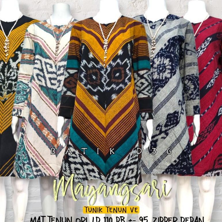 Diskon Tunik Tenun Mayangsari Dress Wanita Kerja Elegan Modern Kasual Promo