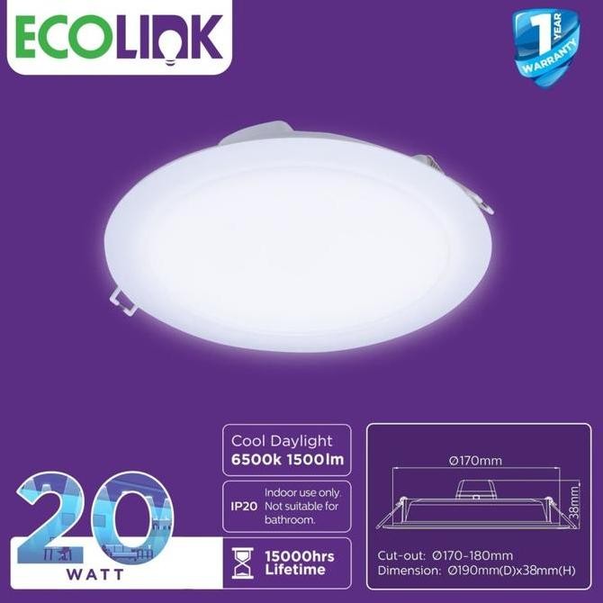 Lampu ECO Downlht Panel Bulat Plafon LED 20 Watt Putih,Kuning