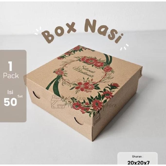 

50 Set/ 20X20 / Box Nasi Kraft Motif / Dus Nasi /Box Nasi / Kotak Nasi / Kembang Ayu Co