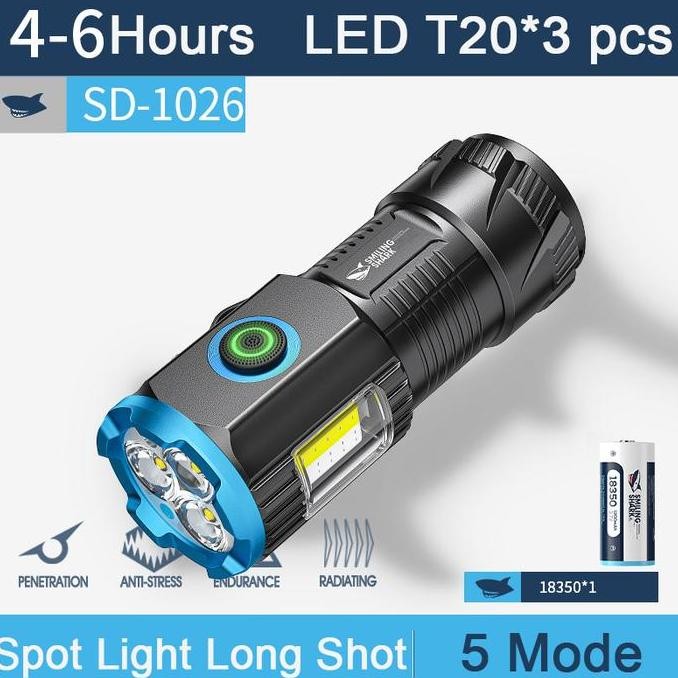 TERMURAH - Senter Smiling Shark SD1026 SmilingShark SD 1026 Senter Mini 3x LED T20 Keychain Magnet T