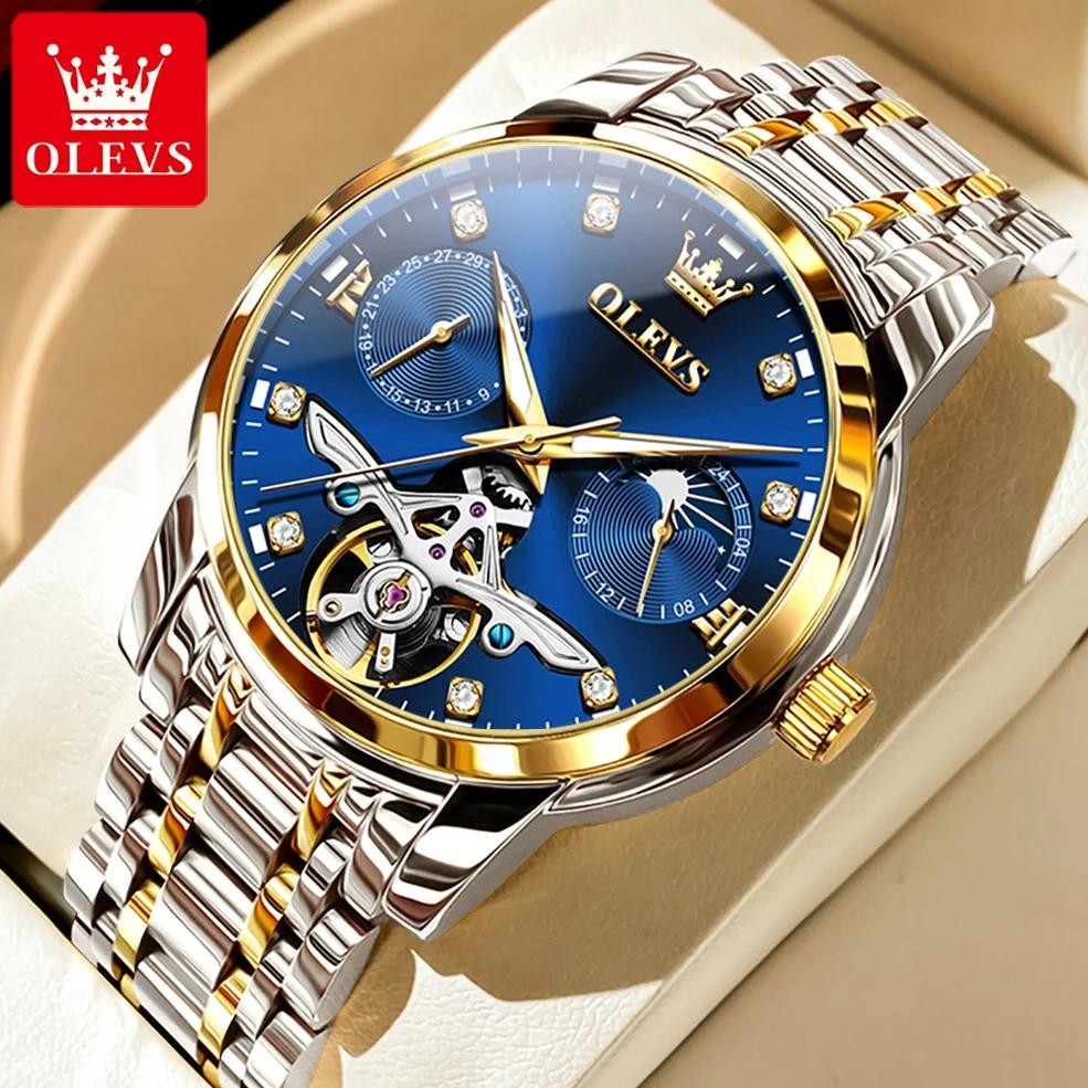 OLEVS 6703 Mens Watch Mechanical Watch Waterproof Luminous Multifunctional Moon Phase Watch For Man 