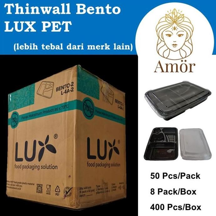 [ 1 Dus ] Mika Bento Sekat 4 Tebal Box Hitam Lux Pet 400 Pcs Plastik Co