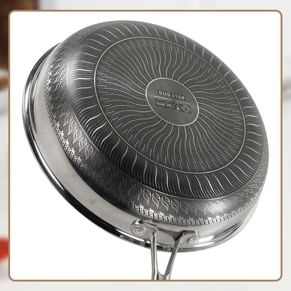 Wajan Penggorengan Frying Pan Stainless Steel Wajan Anti Lengket Wok Pan Tebal Tahan Gores - 316