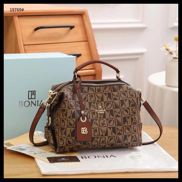 Bonia Tas Handbag Wanita 19769 Motif Satchel Shoulder Semi Platinum Terlaris