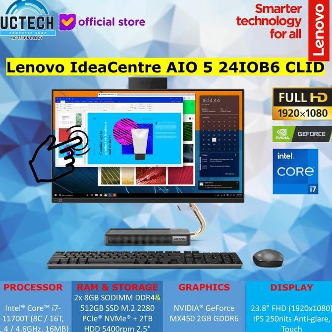 Lenovo Ideacentre Aio 5 24Iob6  I7-11700T 16Gb 512+2Tb Mx450 2Gb 23.8 New Stok