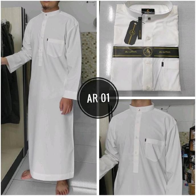 baru  Jubah Putih al Lutfi model Haramain Katun Muslim Pria Gamis