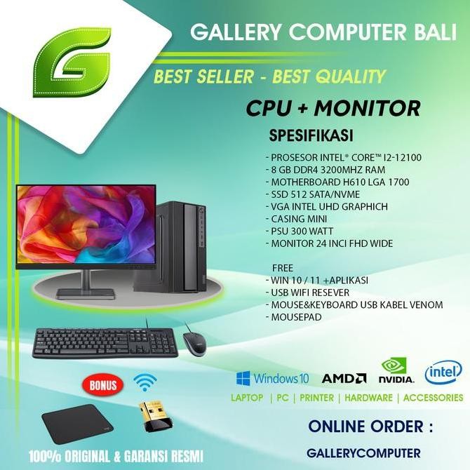 ( Cpu Dan Monitor ) Komputer Pc Rakitan Intel Core I3 Gen 12 New Stok