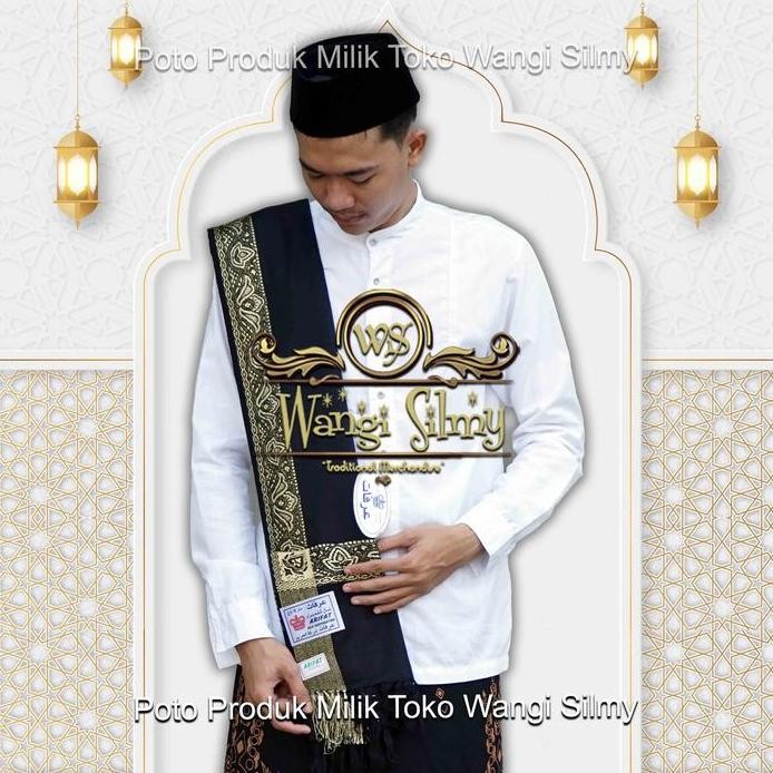baru  Sorban Kashmiri Arifat Hitam Motif Emas - Sorban Panjang Habib 2 Meter