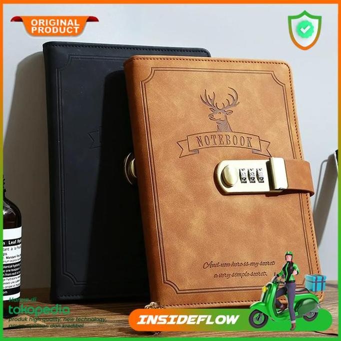 

READY Buku Catatan Kerja Binder Kulit Jurnal Harian Notebook Agenda Lock Password A5 NEW