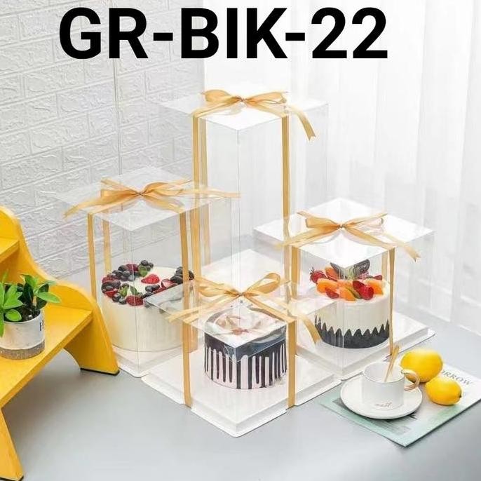 

GR-BIK-22 Kotak dus cake glass mika flower box kue transparan 22cm