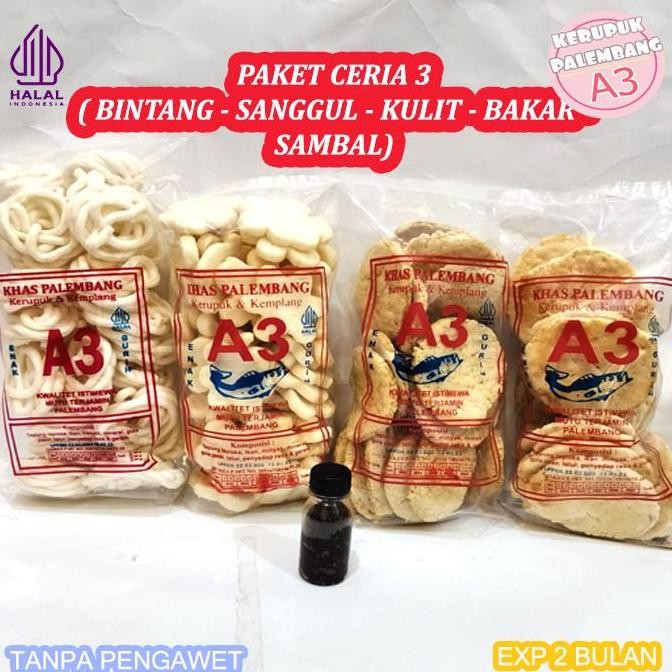 

CERIA 3 KERUPUK SANGGUL 200GR BINTANG KULIT BAKAR TENGGIRI SAMBAL alu