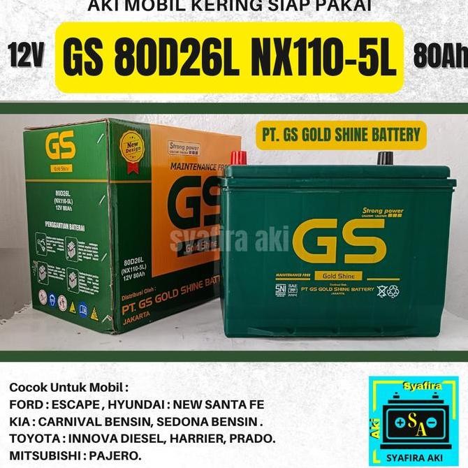 Aki mobil Mitsubishi Pajero GS MF 80D26L 12v 80Ah Accu kering