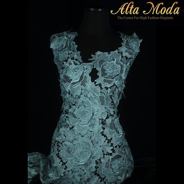 Alta Moda Brokat Mawar 3D Renda Mint