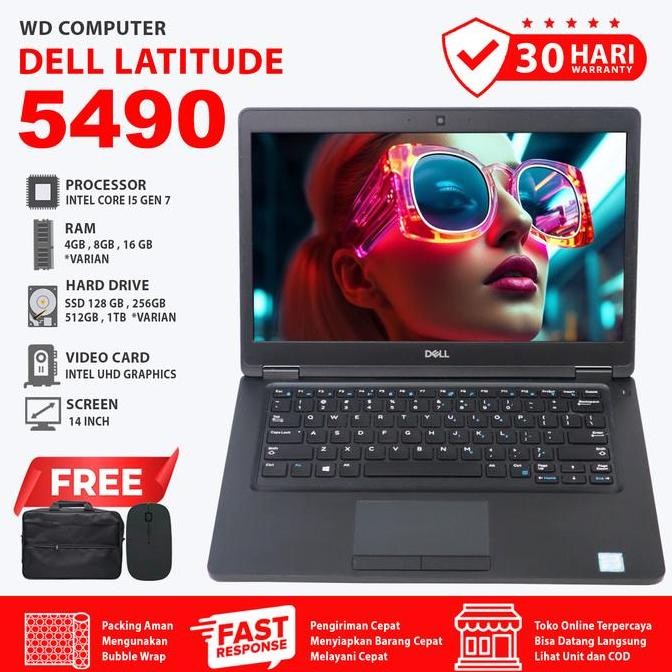NEW [WD KOMPUTER] LAPTOP DELL LATITUDE 5490 INTEL CORE I5 GEN 7 RAM 8 GB SSD 256 GB BONUS MOUSE DAN 