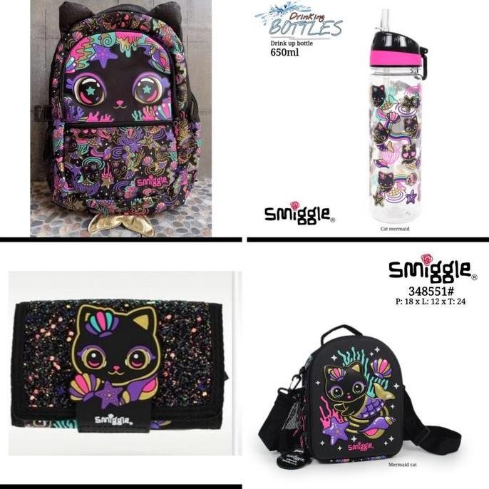 

Miliki Smiggle Backpack Hey Cat Black, Lunch Bag, Dompet, Botol Minum/Kado