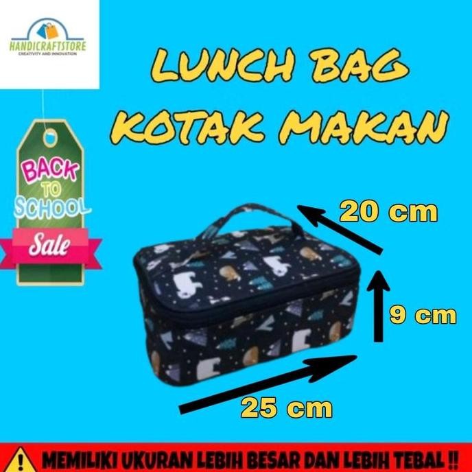Tas Bekal Kanvas Lucu Untuk Makanan Anak Dan Dewasa - Model Kotak Lunchbag Tas Bekal Makan Kotak