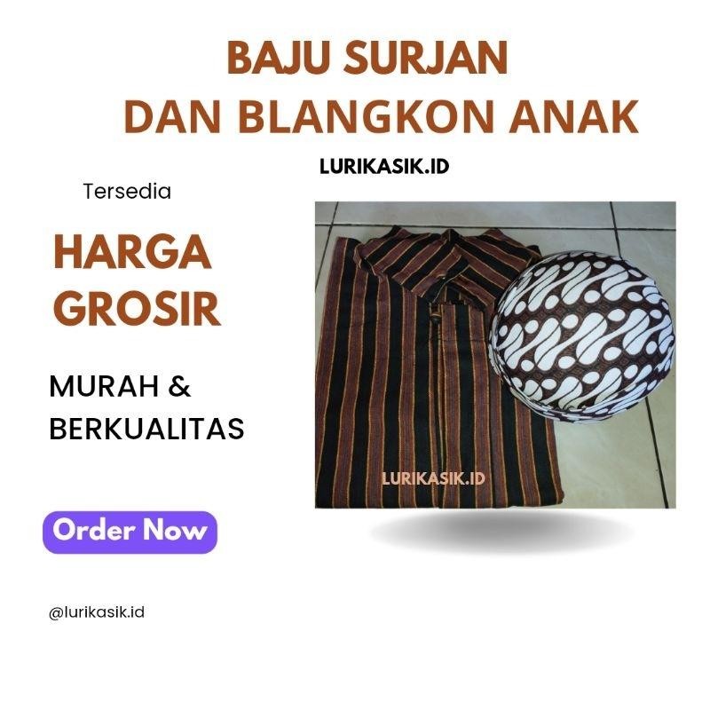 Termurah Baju Surjan Lurik Anak Laki-Laki Dan Blangkon | Baju Adat Anak | Surjan Lurik Tenun Klaten