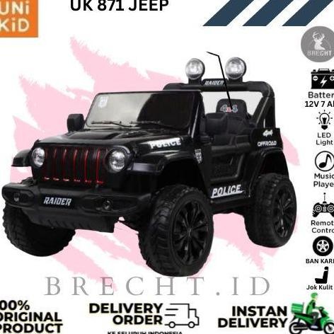 Fun- Mainan Anak Mobil Aki Jeep Rubicon Unikid UK 871 Ban Karet Jok Kulit