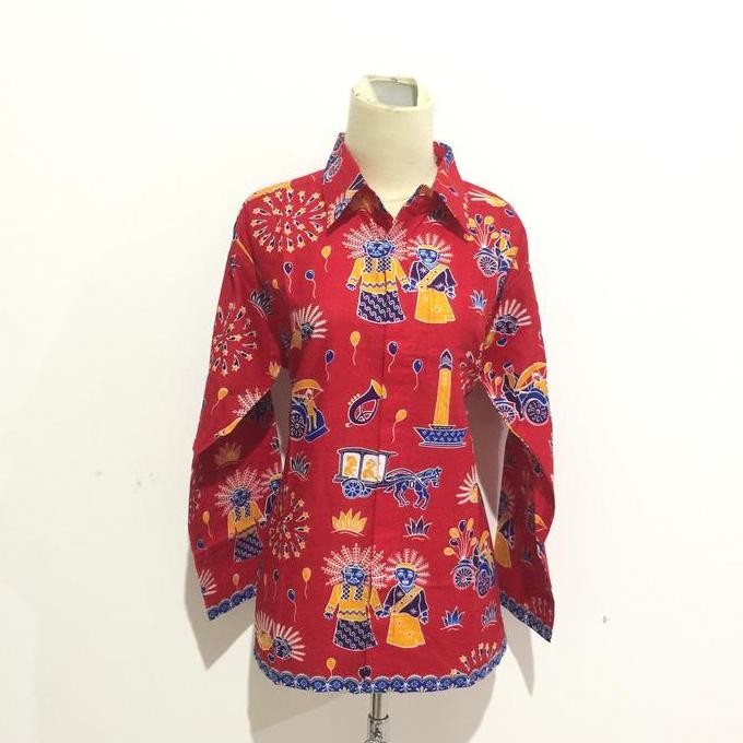 Kemeja Batik Ondel Ondel Tangan Panjang Kp05 Seragam Sekolah Batik Smp Promo