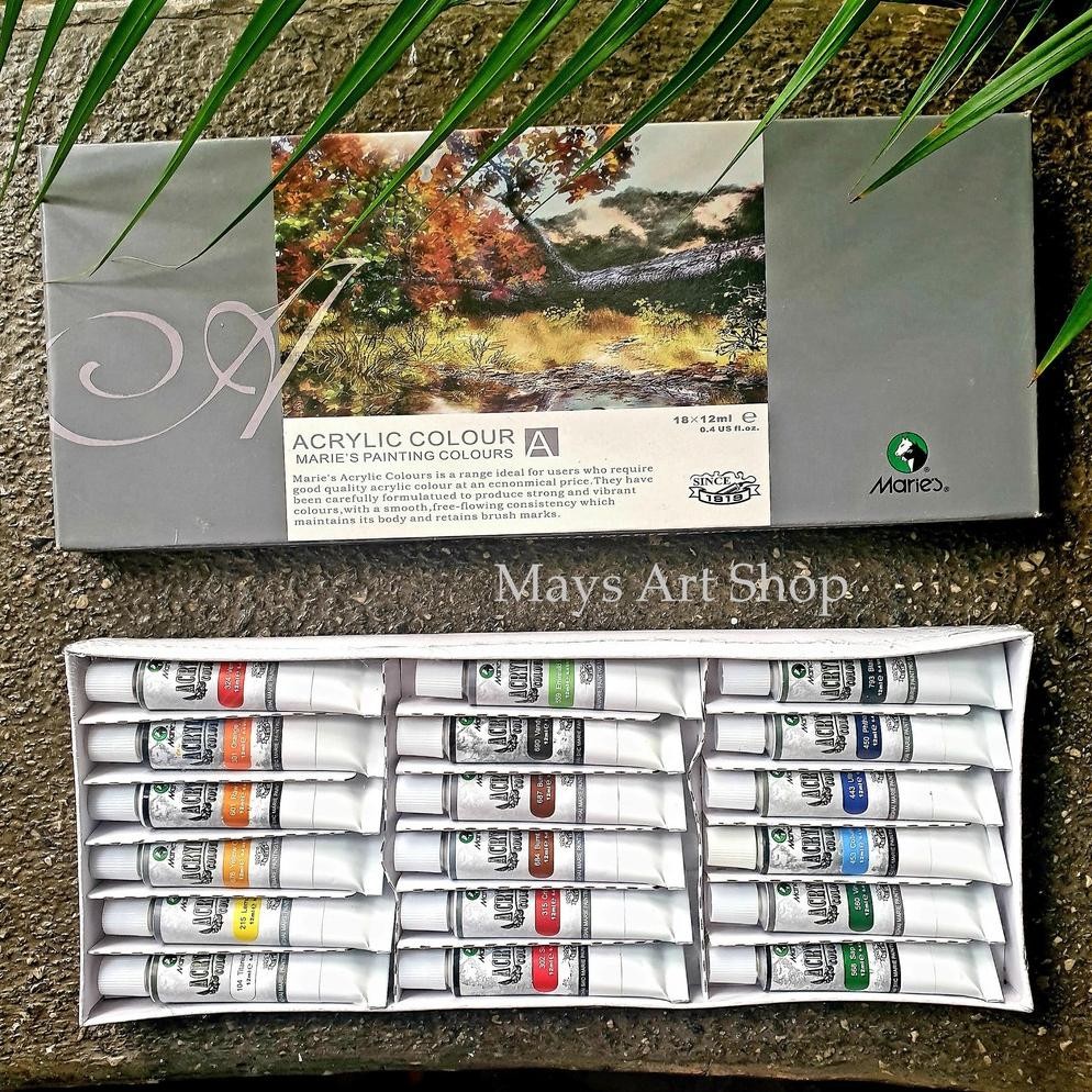

Cat Akrilik Maries Acrylic Colour Set 18 Warna x 12 ml - Marie's Color Set 18x12 ml 818B Lukis Kanvas Paint Murah