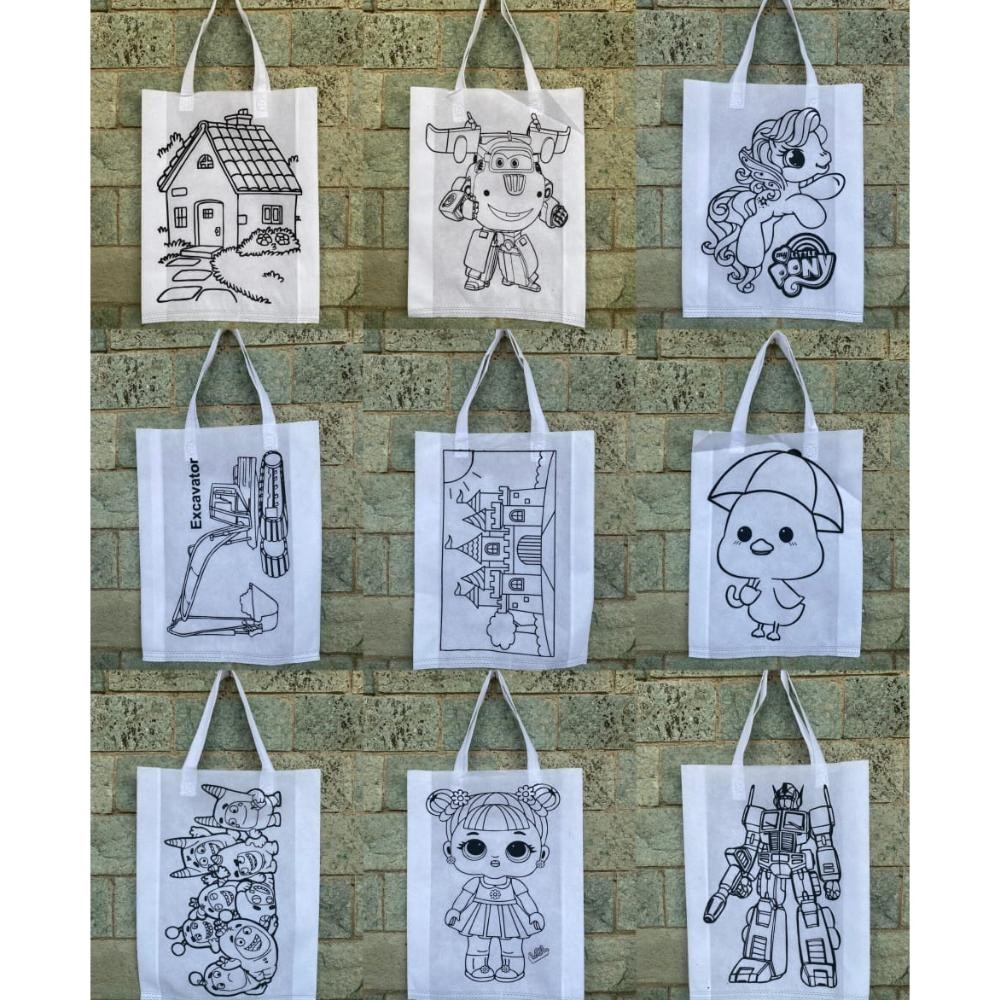 

Paket 10 pcs Tas spunbond mewarnai Tali 30x40x8 - Goodie bag mewarnai / melukis anak / lukis tas / lukis goody bag / tas lukis