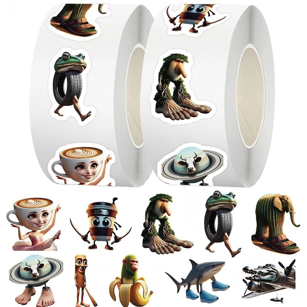 

PROMO!! 500pcs/Roll Tung Tung Sahur Italian Brainrot AI Abstrac Sealing Sticker DIY PVC Laptop Decals Decoration Stiker Reward Gift Toys