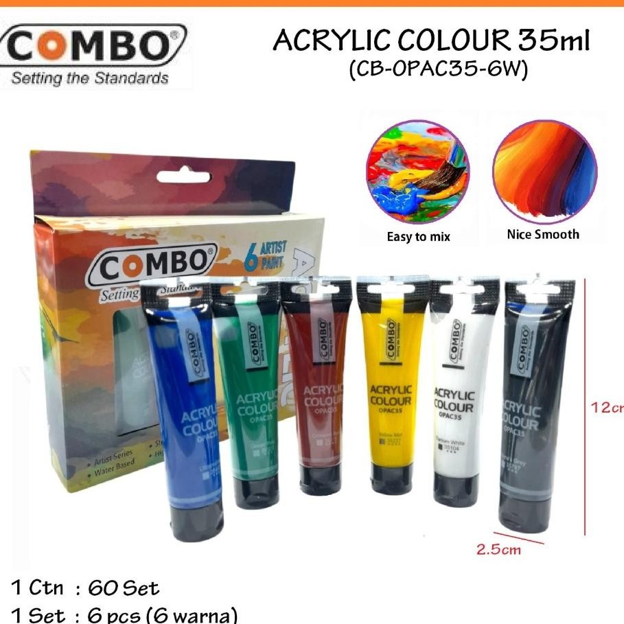 

Cat Akrilik Set Lukis Combo Isi 6 Warna Dasar x 35 ml / Combo Acrylic Paint Color / Colour 6 x 35 ml