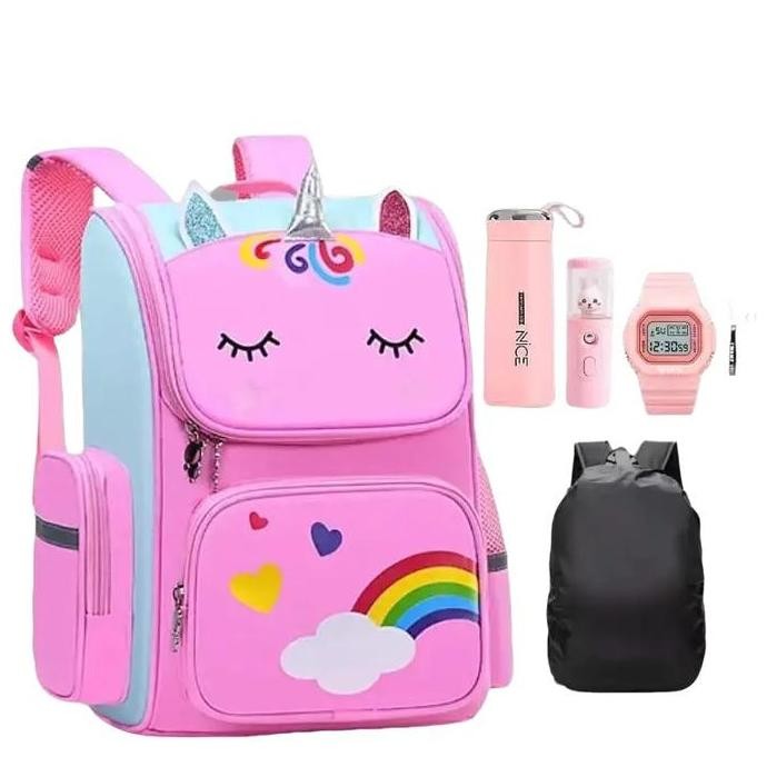 

Terjangkau Tas Ransel Sekolah Anak Unicorn 5 In 1 Free Rain Cover Botol Minum Jam Tangan Nano Spray Dan Gantungan Fashion