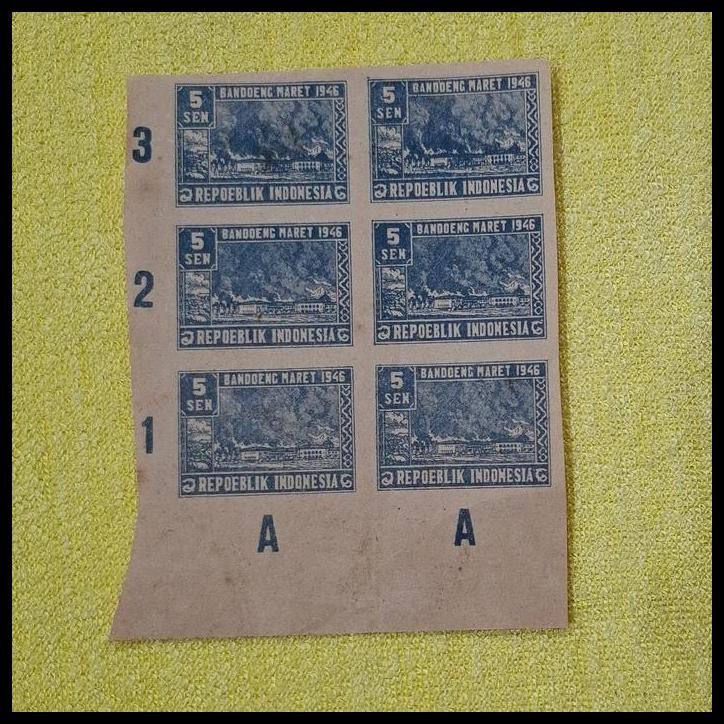 

TERMURAH PRANGKO REVOLUSI JAWA 1946-1947. SERI REVOLUSI. 5 SEN BANDOENG LAUTAN API 1946. BLOK-6 TANPA PERFORASI DENGAN MARGIN. HARGA KAT. 180K !!!