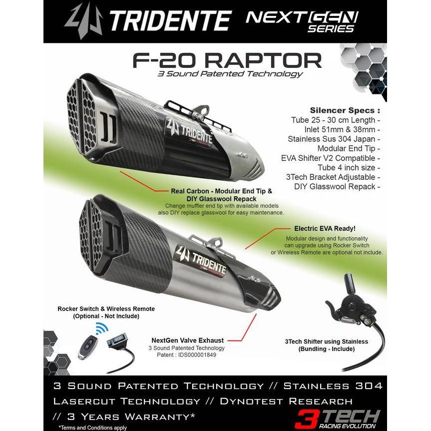 Knalpot 3 Suara Tridente F20 EVA / Raptor 150-160cc Full System