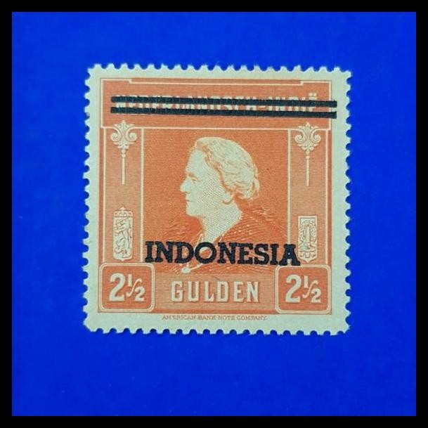 

HOT DEAL PRANGKO INDONESIA 1949. I-1 C.T. INDONESIA 2 GULDEN DI ATAS PRANGKO RATU WILHELMINA. HARGA KAT. 900K