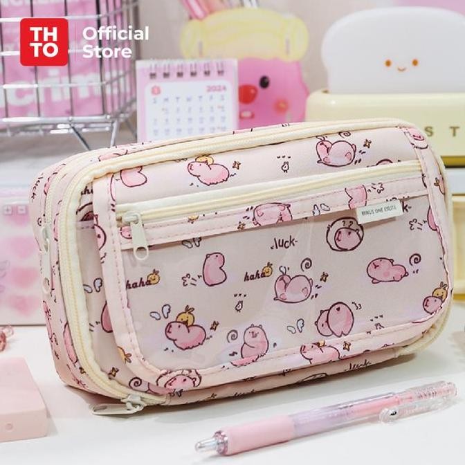 

READY STOCK THTO LAYER TAS TEMPAT PENSIL CASE POUCH ANAK SEKOLAH CAPYBARA TRANSPARAN PVC STATIONERY KANTOR A122 !!!!!
