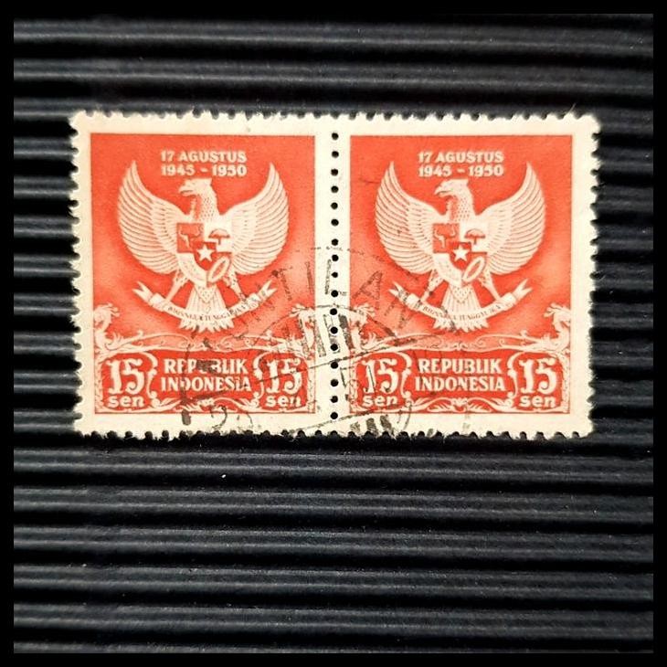 

BEST DEAL PRANGKO INDONESIA. GARUDA PANCASILA. 15 SEN, PAIR. CAP POS MUNTILAN