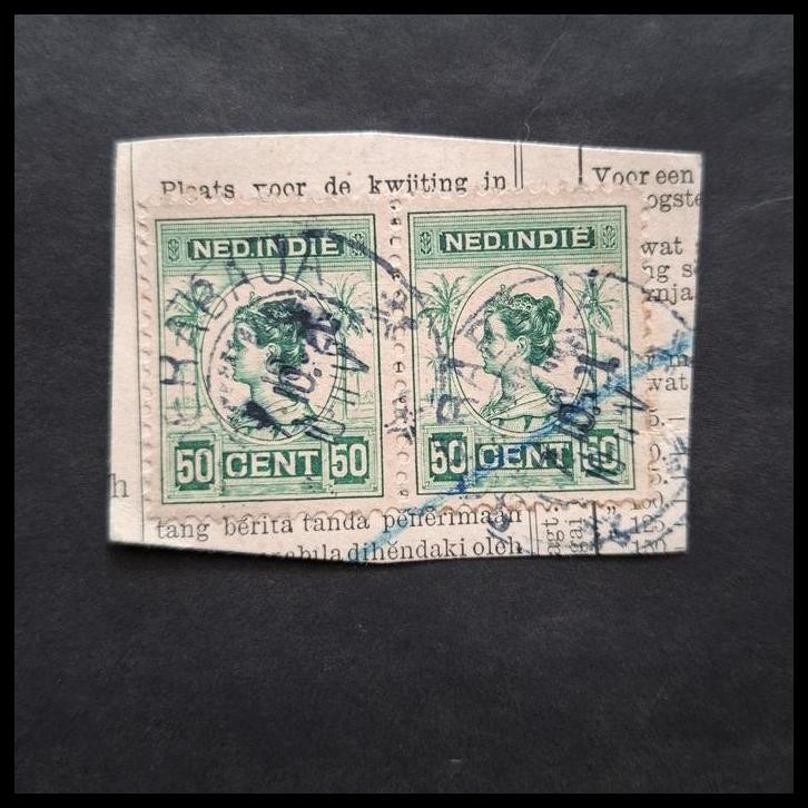 

TERBARU PRANGKO INDONESIA-NED INDIE. RATU WILHELMINA 50 CENT (PAIR) CAP POS SOERABAJA 1.10.1921 DI ATAS POTONGAN KARTUPOS !!!!!