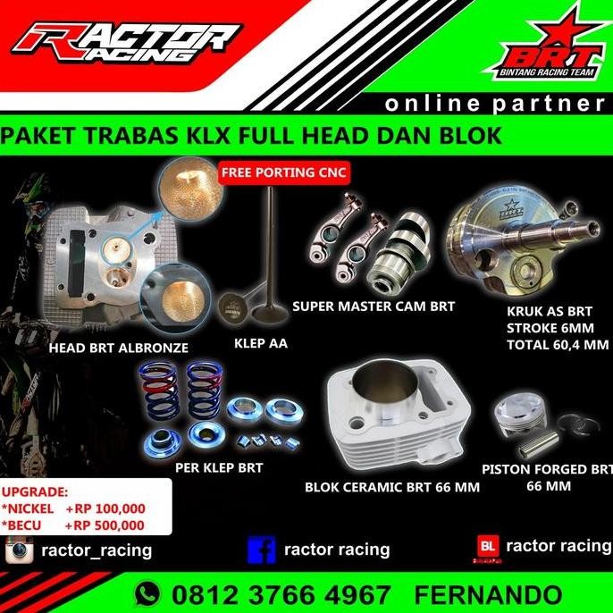 PAKET TRABAS BORE UP KLX 150 BRT FULL HEAD DAN BLOK BRT
