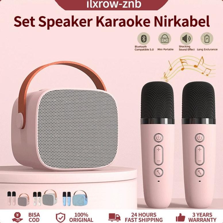 K1 Mini Speaker Bluetooth Karaoke 2 Mic Set Salon Bluetooth bt Speaker karoke With Microphone 3D Ste