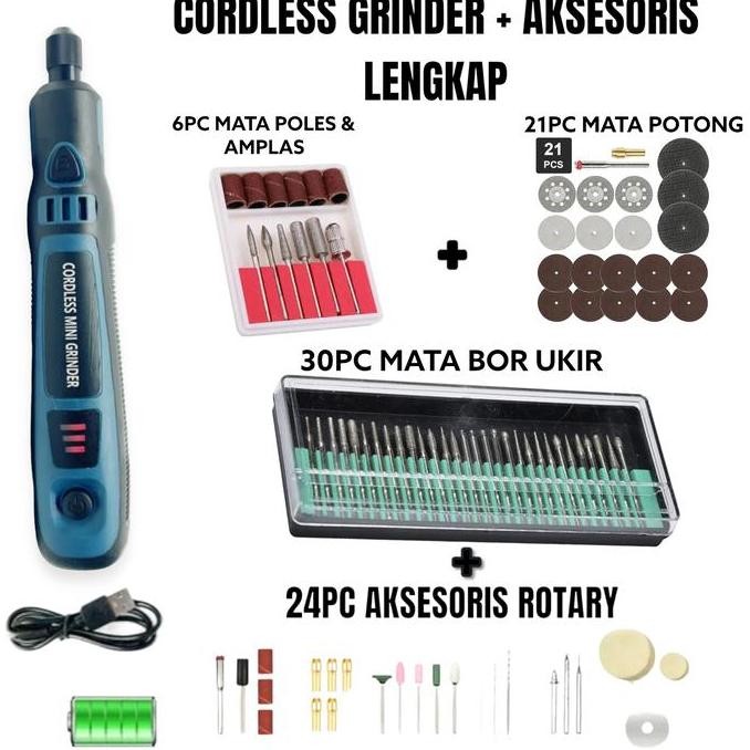 Cordless Mini Grinder Tuner Mesin Gerinda Potong Poles Baterai Cas Set