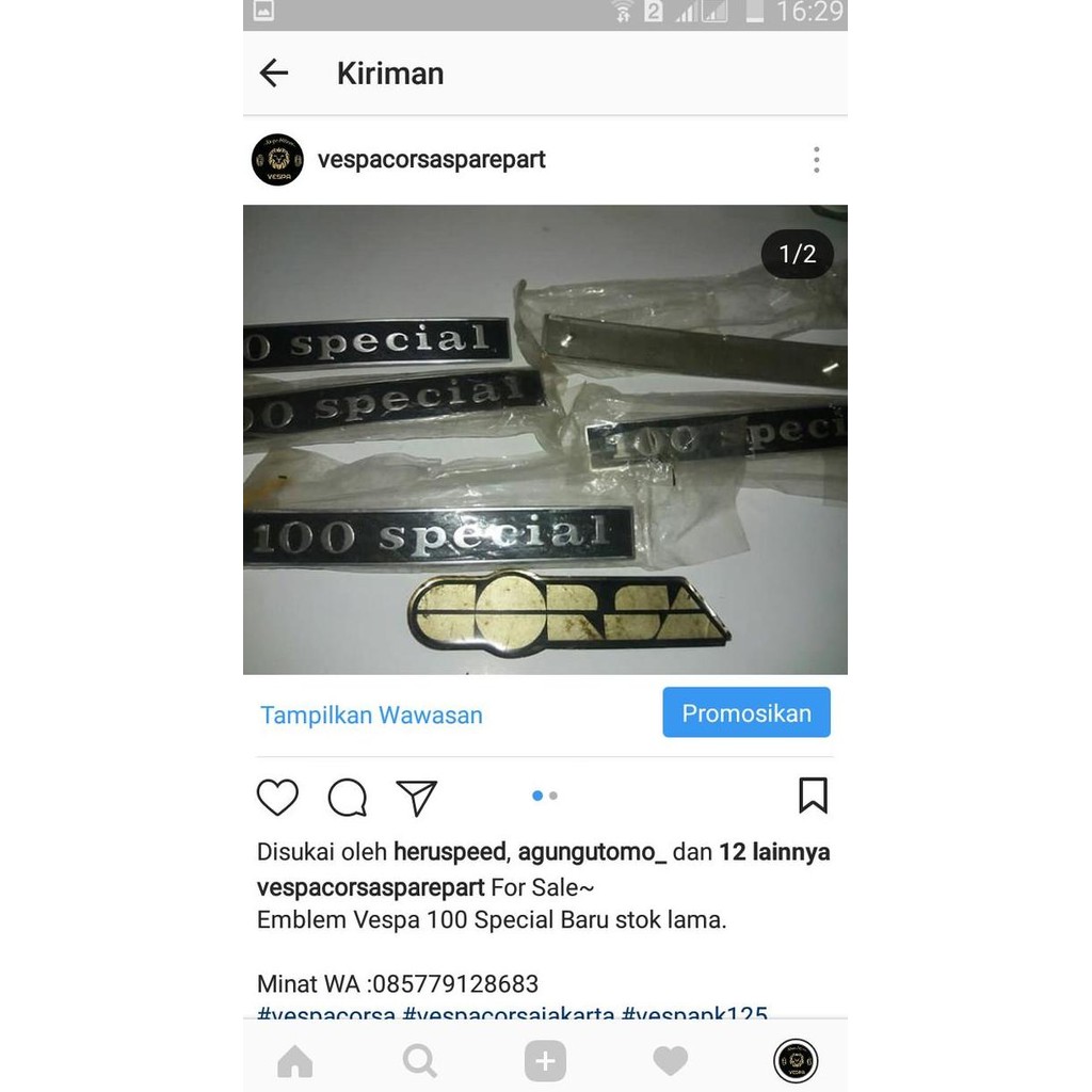 Emblem Vespa Pts Special 100Cc Original Nos