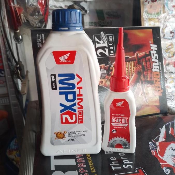 ___] paket oli motor ahm mpx2+oli gear asli