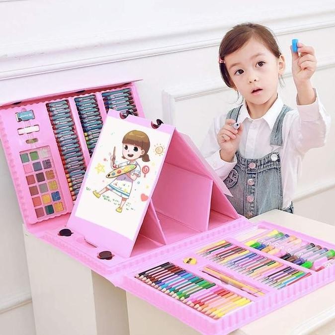 

Up Alat Lukis Set 208Pcs Crayon Oil Paste Pensil Warna Cair Dengan Box Pink Biru Lucu Untuk Anak